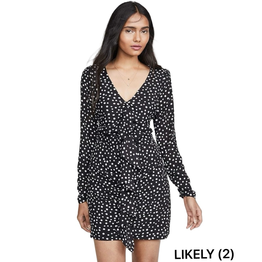 🐾LIKELY  Black and White Long Sleeve Corinne dress size 2 NWT v neck polka dot..